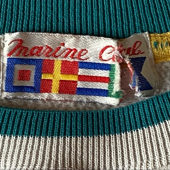Vintage Marine Club Striped Crew Neck Sweatshirt Faded White Teal Size Large - Picture 11 of 16